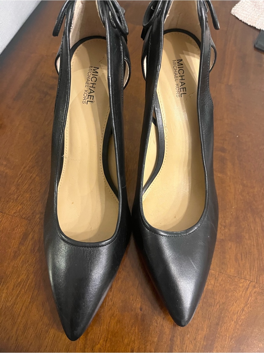 Michael Kors Black Pointed Toe Leather Ankle-Strap Pumps